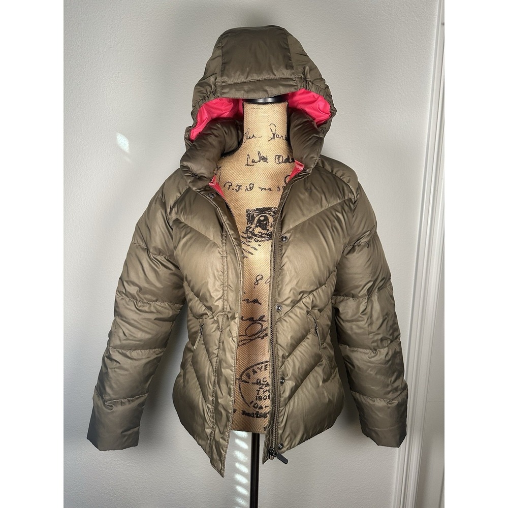 Nike Jacket Womens Taupe Tan Puffer Down Insulated Fitted Fleece Lined Small 4/6